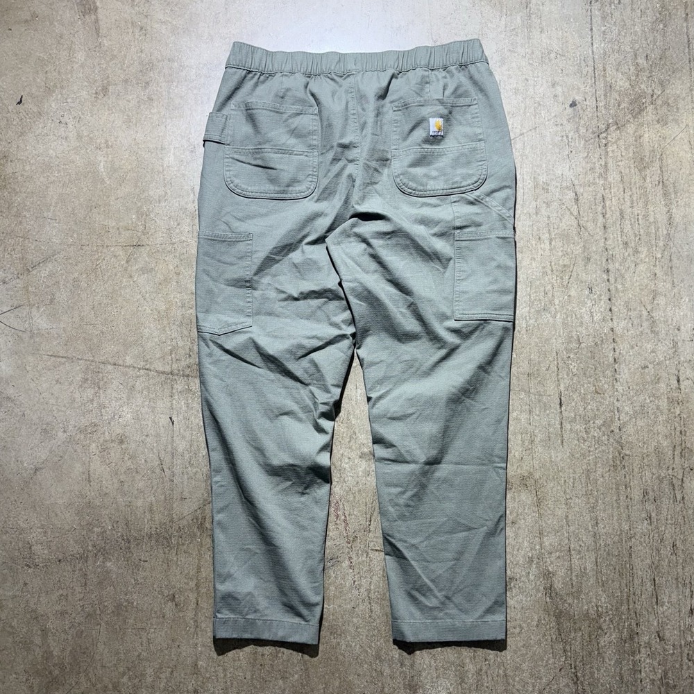 Carhartt Pants Womens Large Green Cargo Twill Elastic Waist Relaxed Fit Tapered